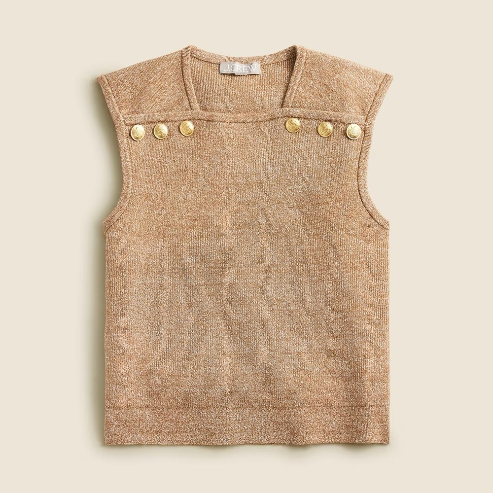 J. Crew Sweater Shell Sleeveless Buttons Tan Neutral Merino Wool Linen Top Small